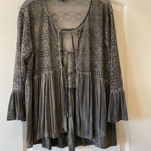 POL vintage gray lace & faux suede cardigan Size s